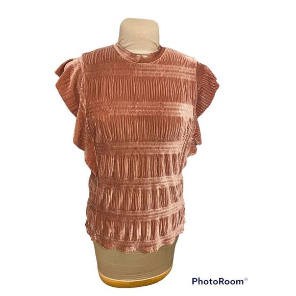 THML Velvet Smocked Women’s Top Flutter Sleeves Sz. M - Picture 1 of 6